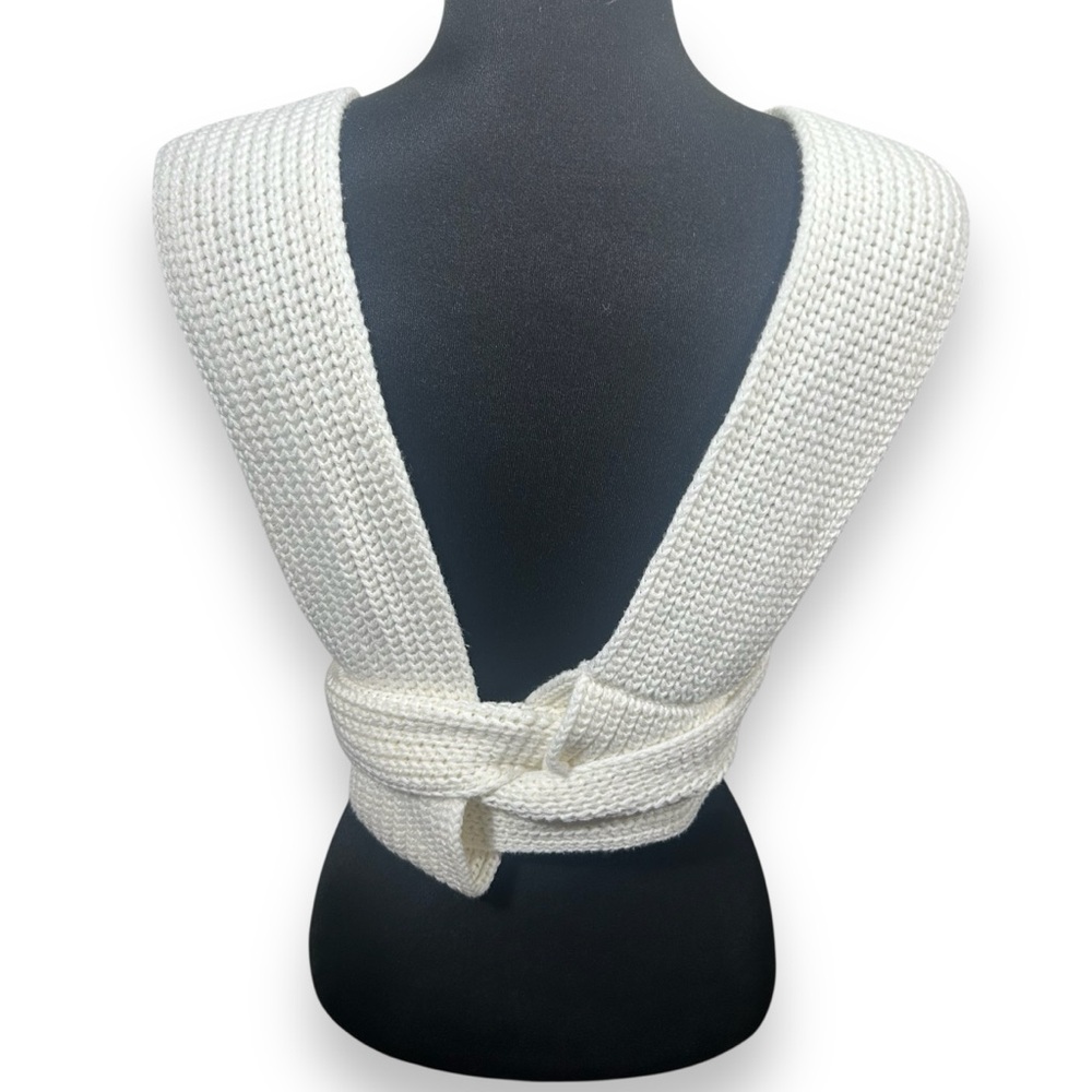 Simonett Cream Ribbed Knit Wrap Crop Top - Picture 3 of 5